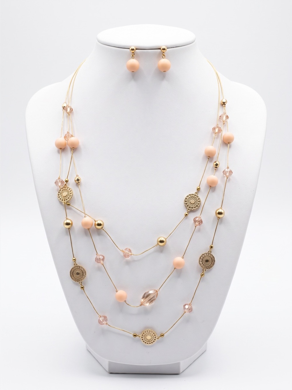 NWT Nicole Miller Three strand embellished long necklace & drop earrings set